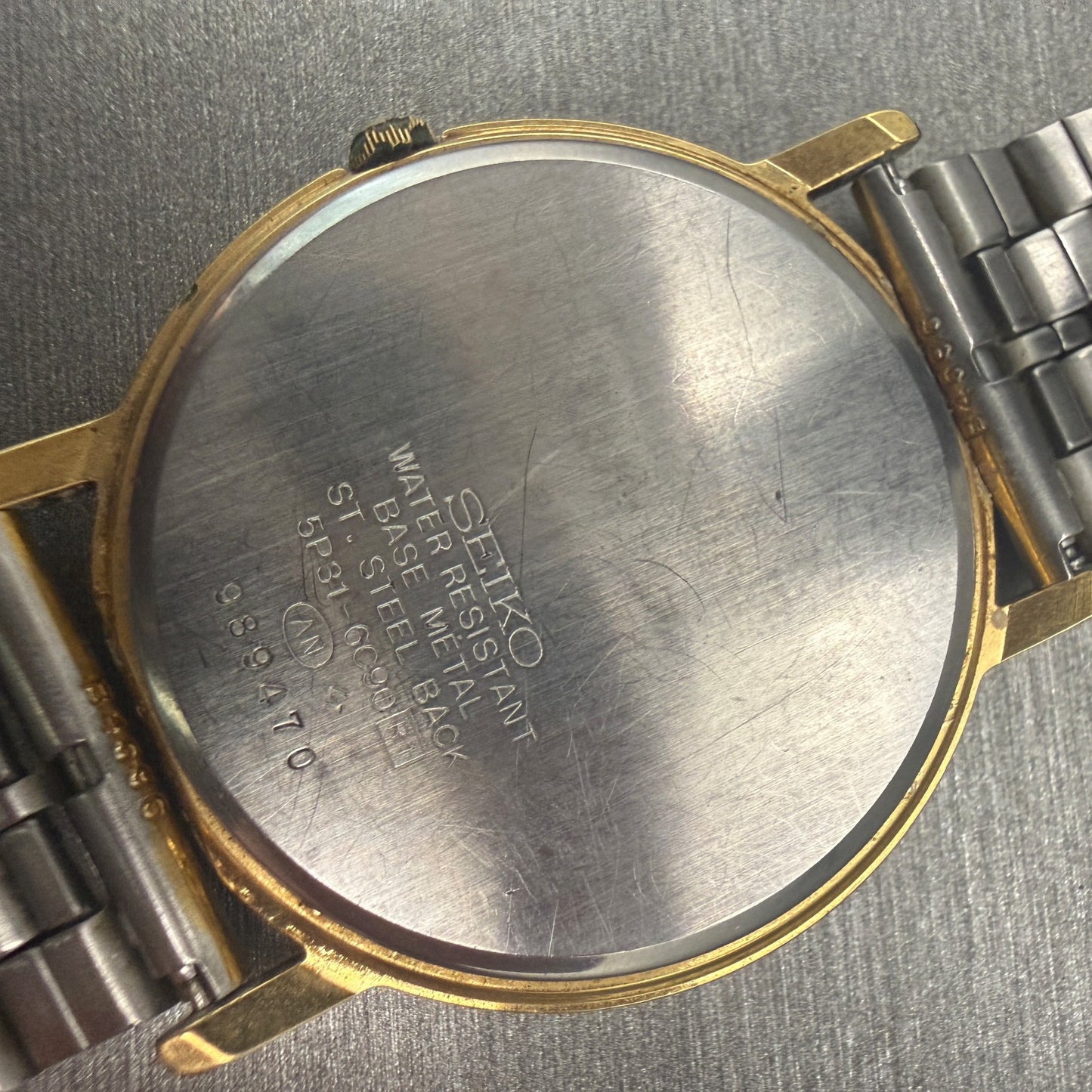 Seiko Watch Men 33mm Gold Dial Gold Tone Round 5P31-6090 New Battery9