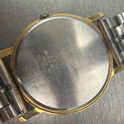 Seiko Watch Men 33mm Gold Dial Gold Tone Round 5P31-6090 New Battery9