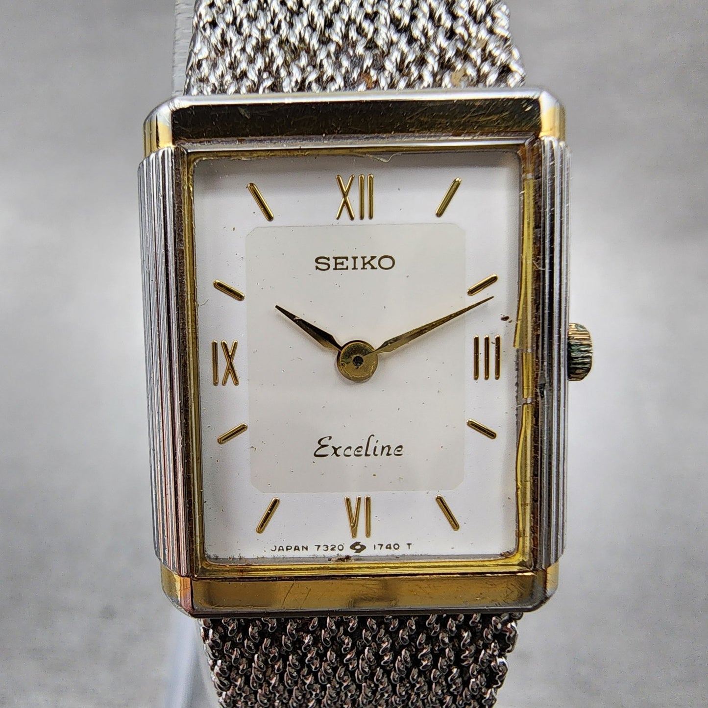 Seiko Exceline Tank Watch Women 18mm Silver Dial Two Tone 73206450 New Battery1