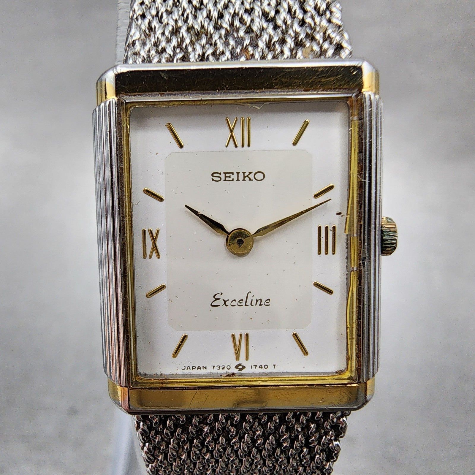 Seiko Exceline Tank Watch Women 18mm Silver Dial Two Tone 73206450 New Battery1