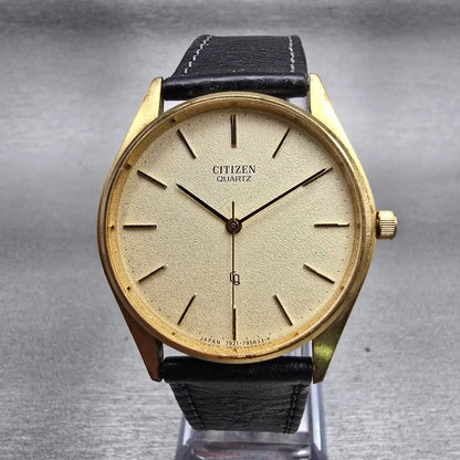 Citizen CQ Watch Men 33mm Champagne Dial Gold Tone Round 4-795512 New Battery0