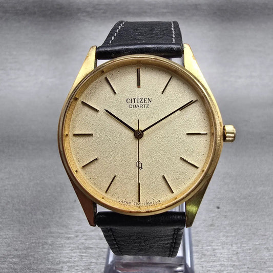 Citizen CQ Watch Men 33mm Champagne Dial Gold Tone Round 4-795512 New Battery0