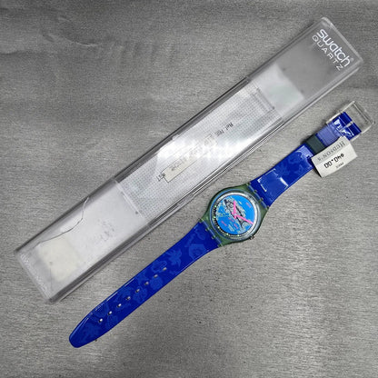 Swatch Frische Fische Watch Men 34mm Blue Dial Green Case GG116 New Battery NOS16
