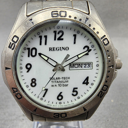 Citizen Reguno Solar Watch Men 39mm White Dial Titanium Daydate Round Runs1