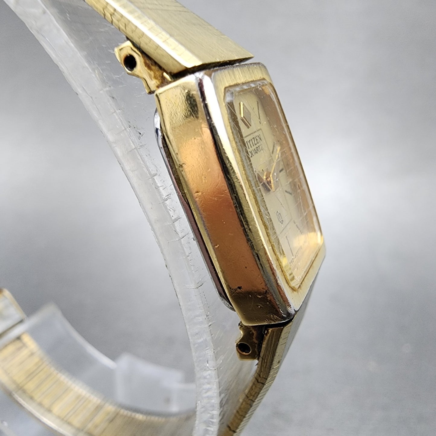 Citizen CQ Tank Watch Women 13mm Champagne Dial Gold Tone Rectangle New Battery3