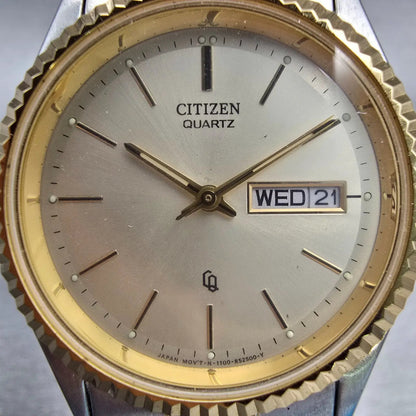 Citizen CQ Watch Men 35mm Champagne Dial Two Tone Daydate 1100-R12535 New Batt1