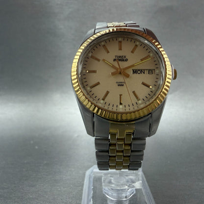 Timex President Watch Men 36mm Cream Dial Two Tone Daydate Indiglo New Battery6