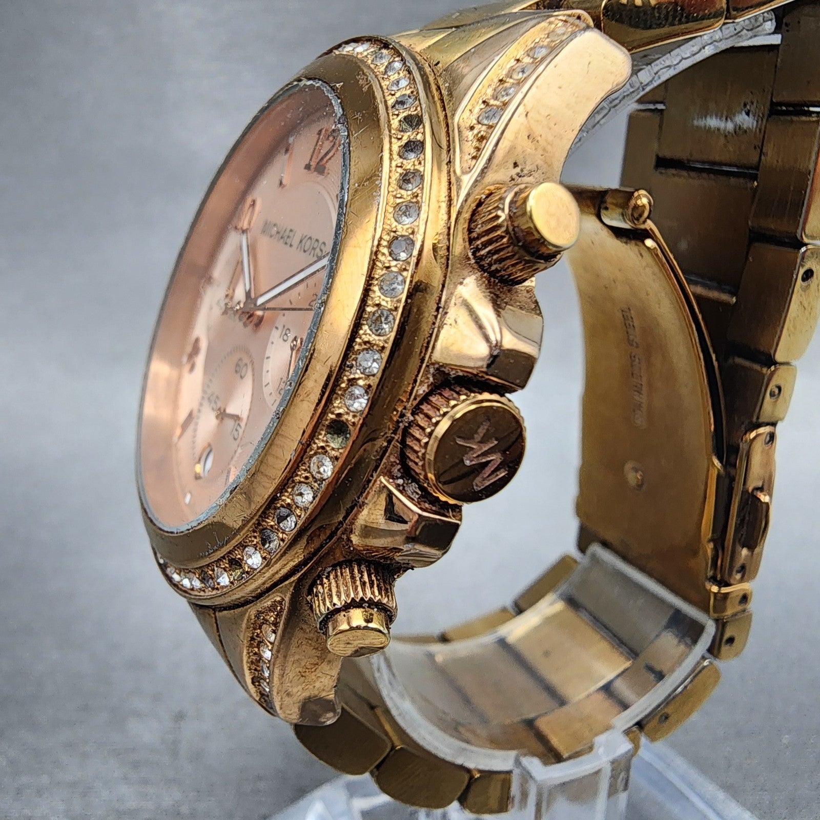 Michael kors Blair Watch Women 39mm Rose Dial Rose Gold Tone Date Round New Batt2