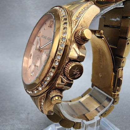 Michael kors Blair Watch Women 39mm Rose Dial Rose Gold Tone Date Round New Batt2