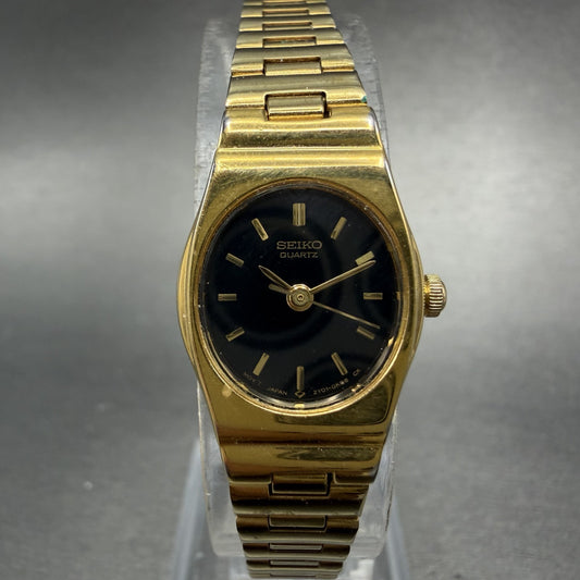 Seiko Watch Women 17mm Black Dial Gold Tone Round 2Y01-5089 New Battery0