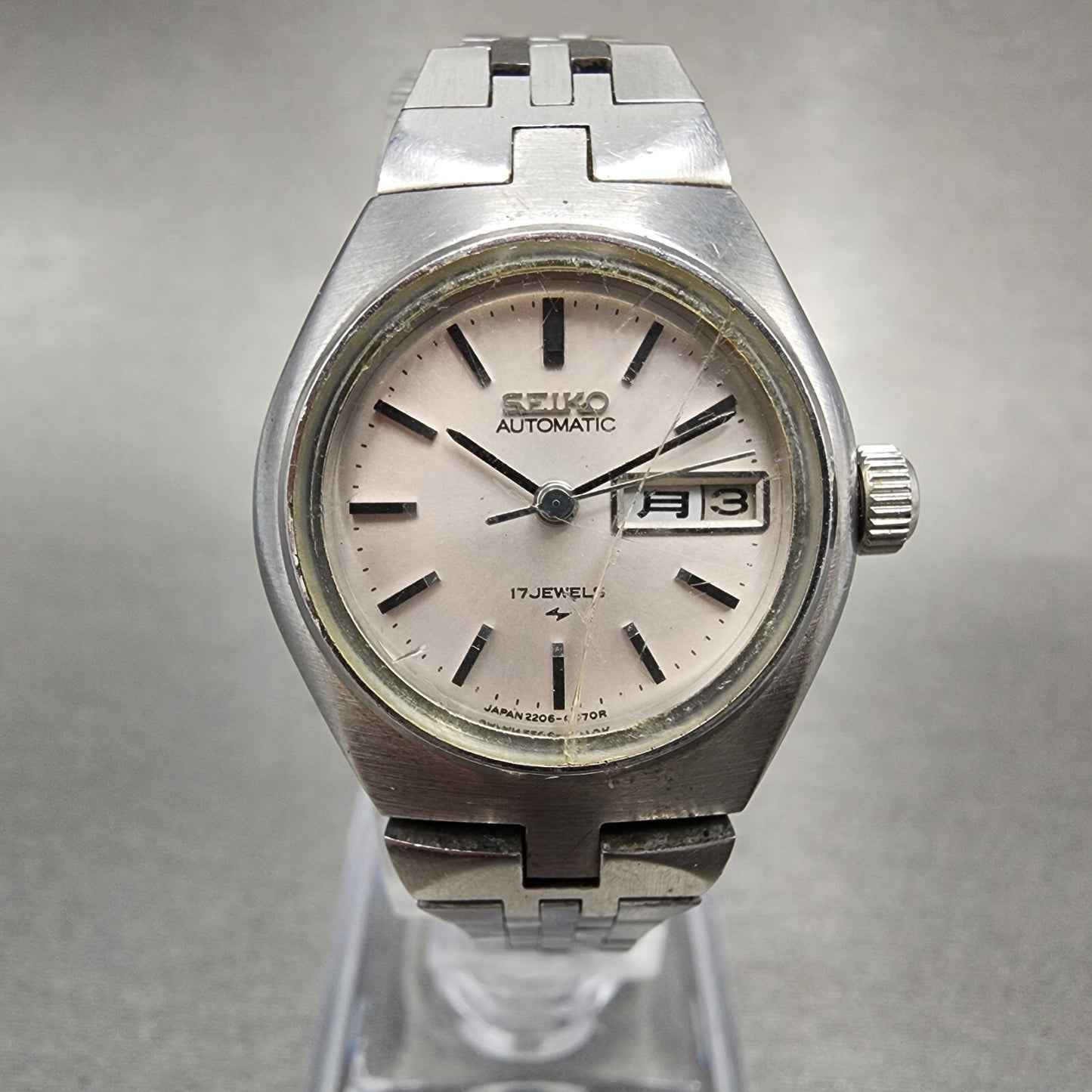 Seiko Automatic Watch Women 25mm Silver Dial Silver Tone Daydate Runs READ!!!!!!0