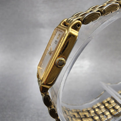 Seiko Tank Watch Women 13mm Silver Tone Gold Tone Rectangle 2e206859 NewBattery2