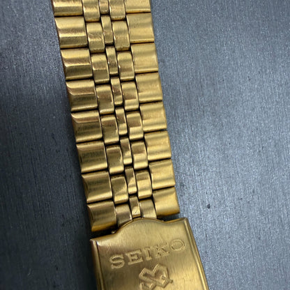Seiko SQ Bracelet 21mm Stainless Steel Gold Tone Tri Folding Clasp Vintage Japan5