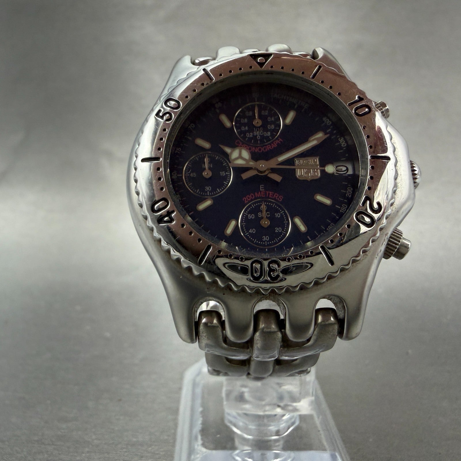 Elgin Chrono Watch Men 39mm Blue Dial Silver Tone Date Round FK-667 New Battery5