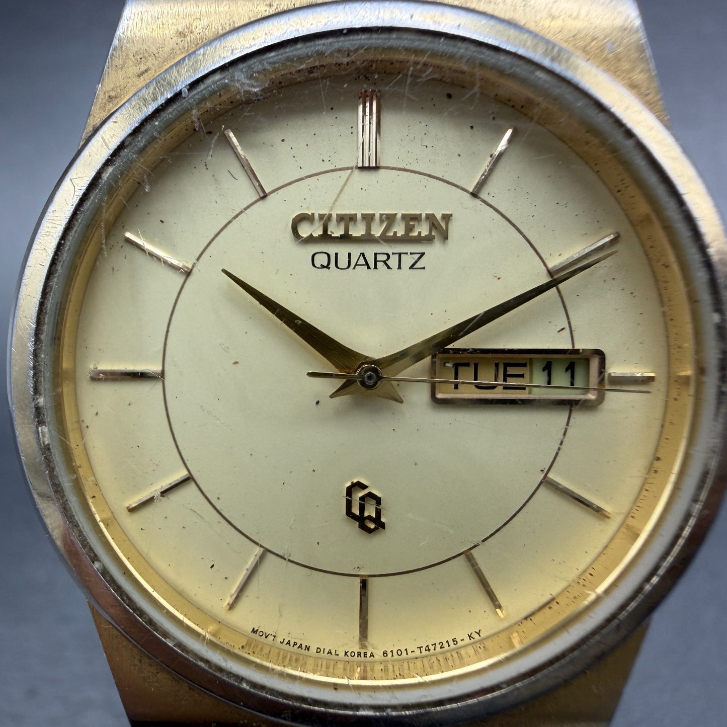 Citizen CQ Watch Men 34mm Champagne Dial Gold Tone Daydate 6101-915046 PARTS2