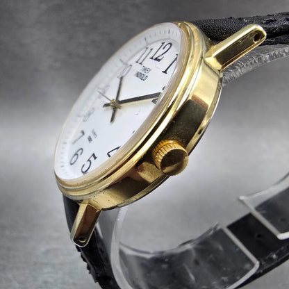 Timex Easy Reader Watch Men 35mm White Dial Gold Tone Leather Round  New Battery2