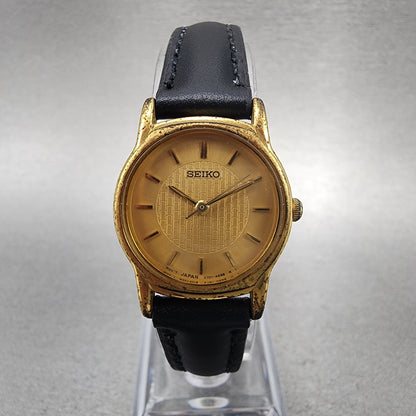 Seiko Watch Women 22mm Champagne Dial Gold Tone Round V701A110 New Battery0