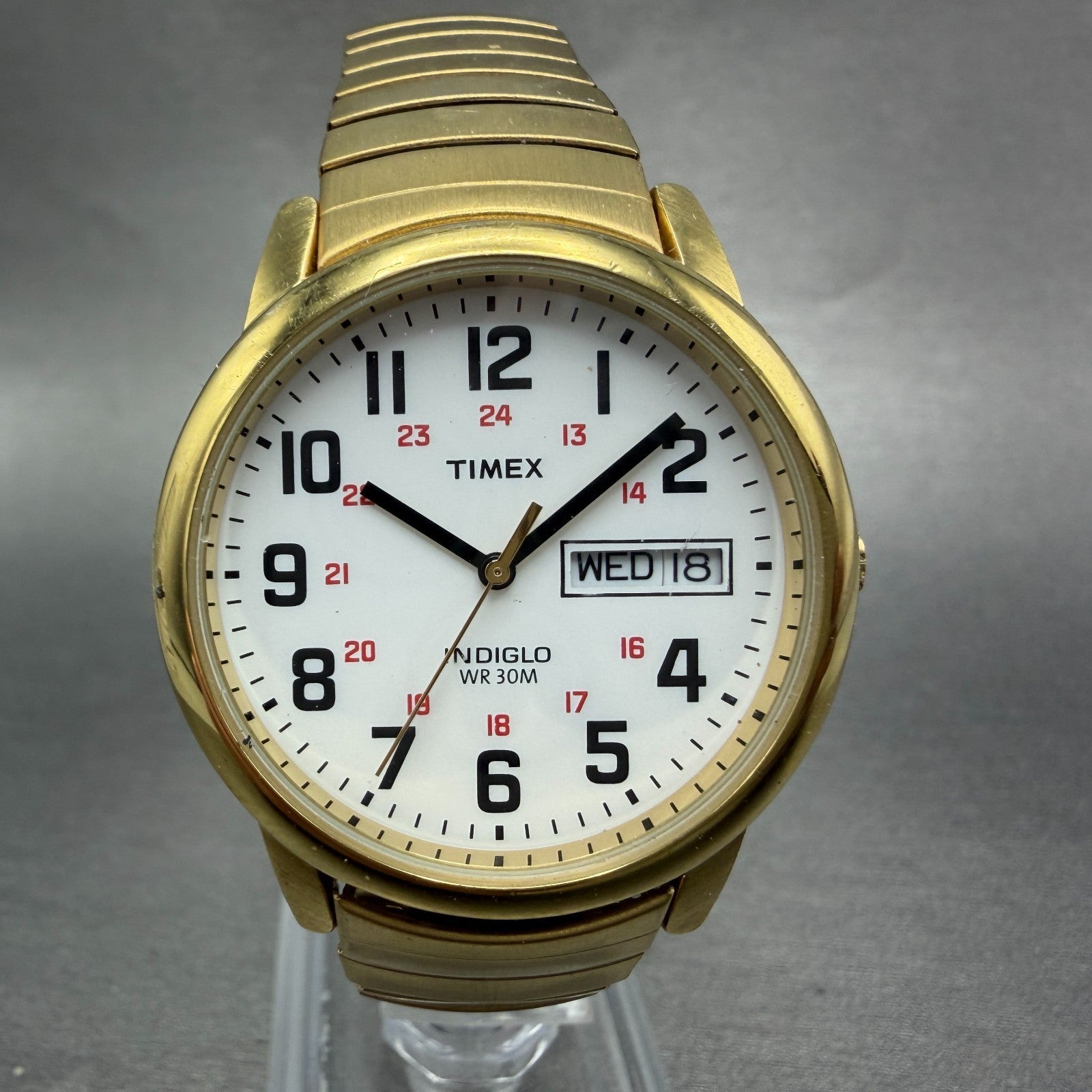 Timex Easy Reader Watch Men 36mm White Dial Gold Tone Daydate T20471 New Battery0
