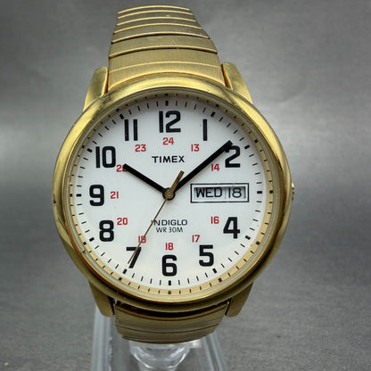 Timex Easy Reader Watch Men 36mm White Dial Gold Tone Daydate T20471 New Battery0