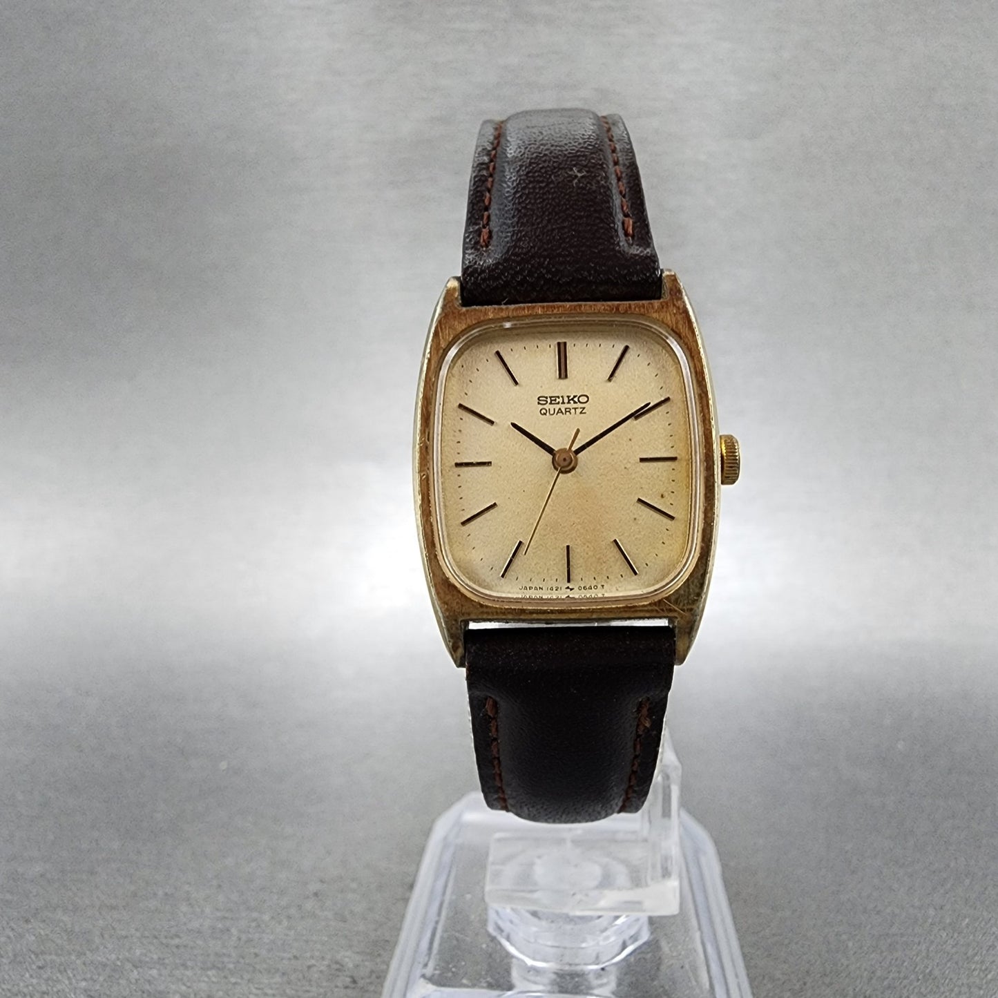 Seiko Watch Women 21mm Gold Dial Gold Tone Rectangle 14215380 New Battery VTG5
