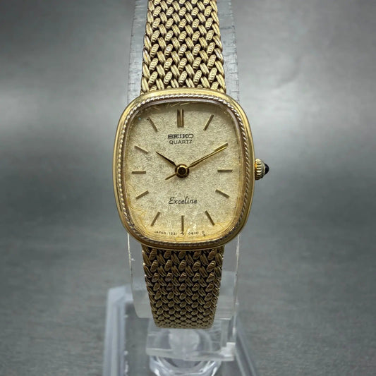 Seiko Exceline Watch Women 18mm Champagne Dial Gold Tone 1221-5410 New Battery0