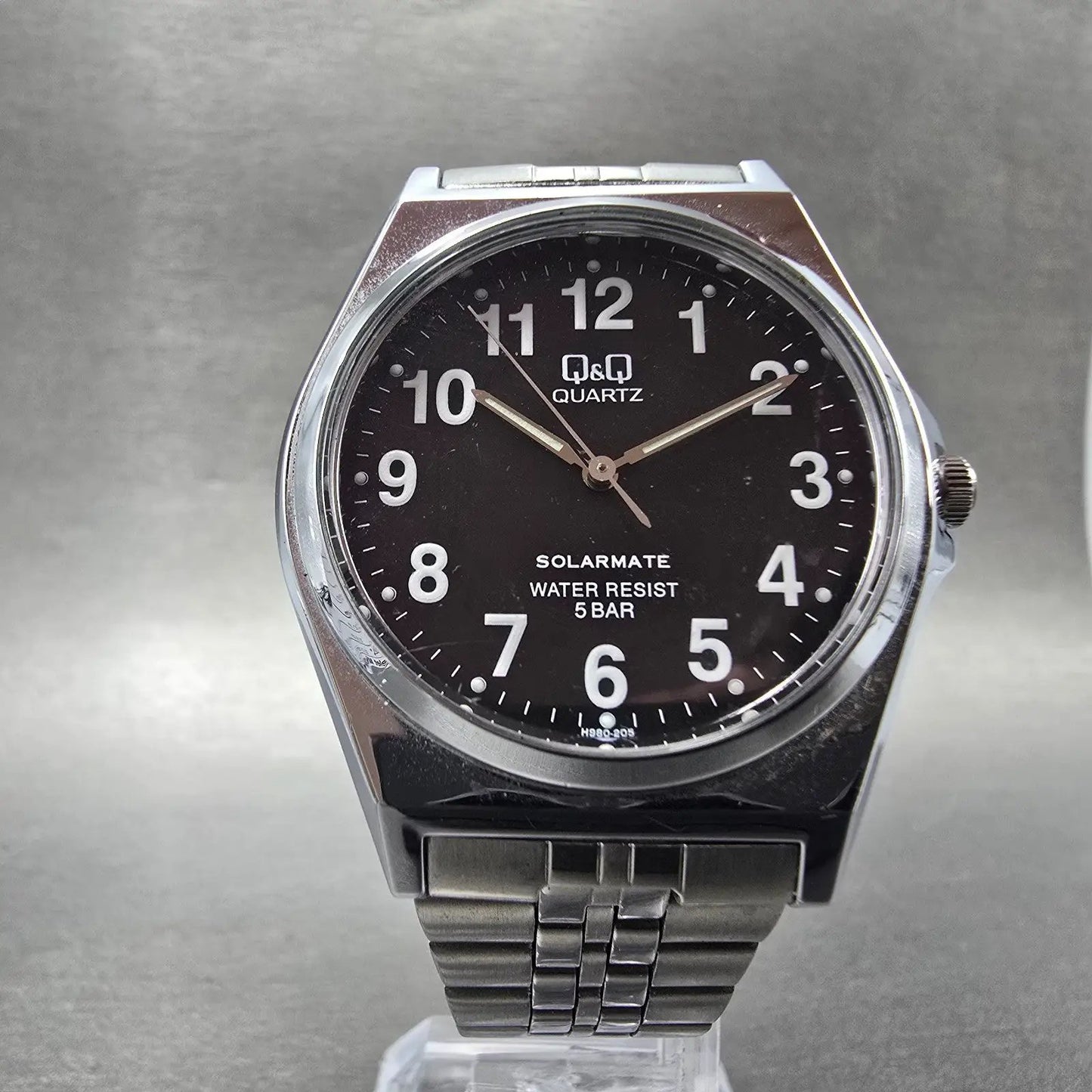Citizen Q&Q Solarmate Watch Men 36mm Black Dial Silver Tone Round EL31 Runs5