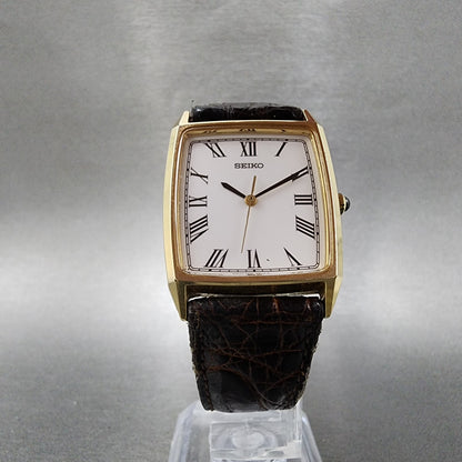 Seiko Tank Watch Men 27mm White Dial Gold Tone 5p31-5e10 New Battery