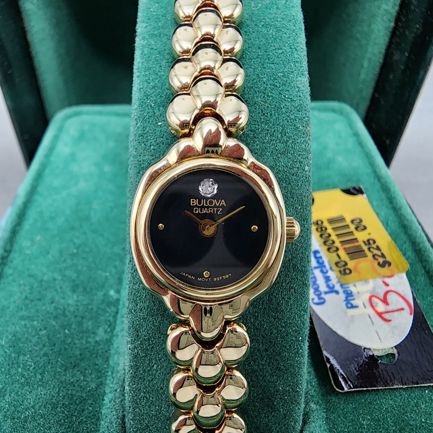 Bulova Watch Women 17mm Black Dial Gold Tone Round 92F59 New Batt NOS1