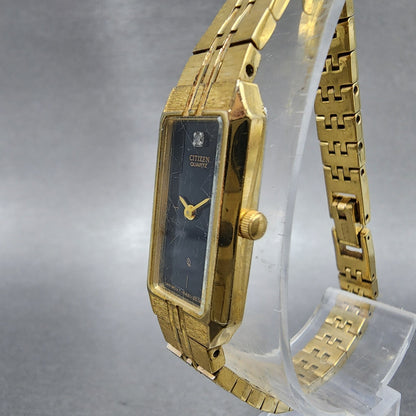 Citizen Tank Watch Women 13mm Black Dial Gold Tone Rectangle 5421S18523 New Bat2