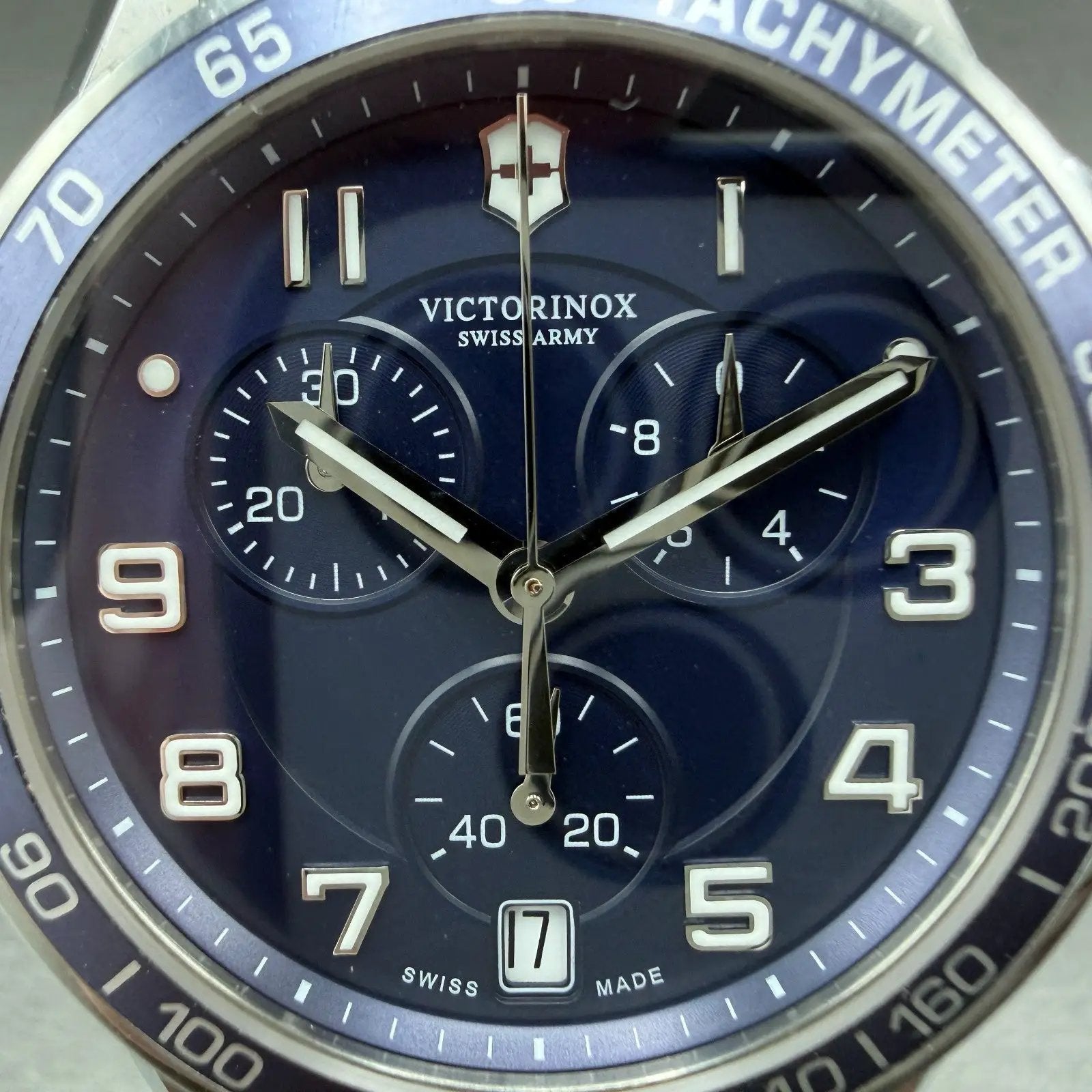 Victorinox Swiss Army Chrono Classic Watch Men 42mm Blue Dial Steel Date NewBatt1