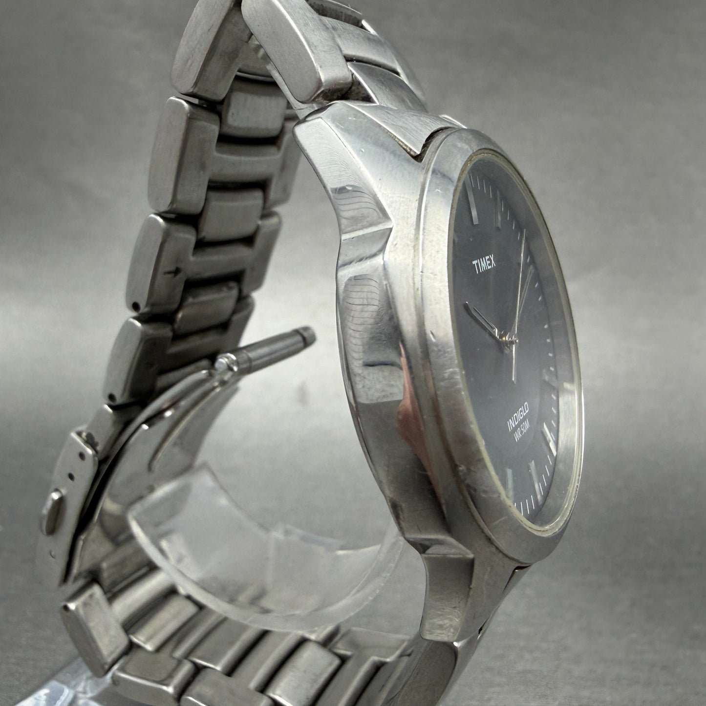 Timex Indiglo Watch Men 37mm Gray Dial Silver Tone Round T23281 New Battery3