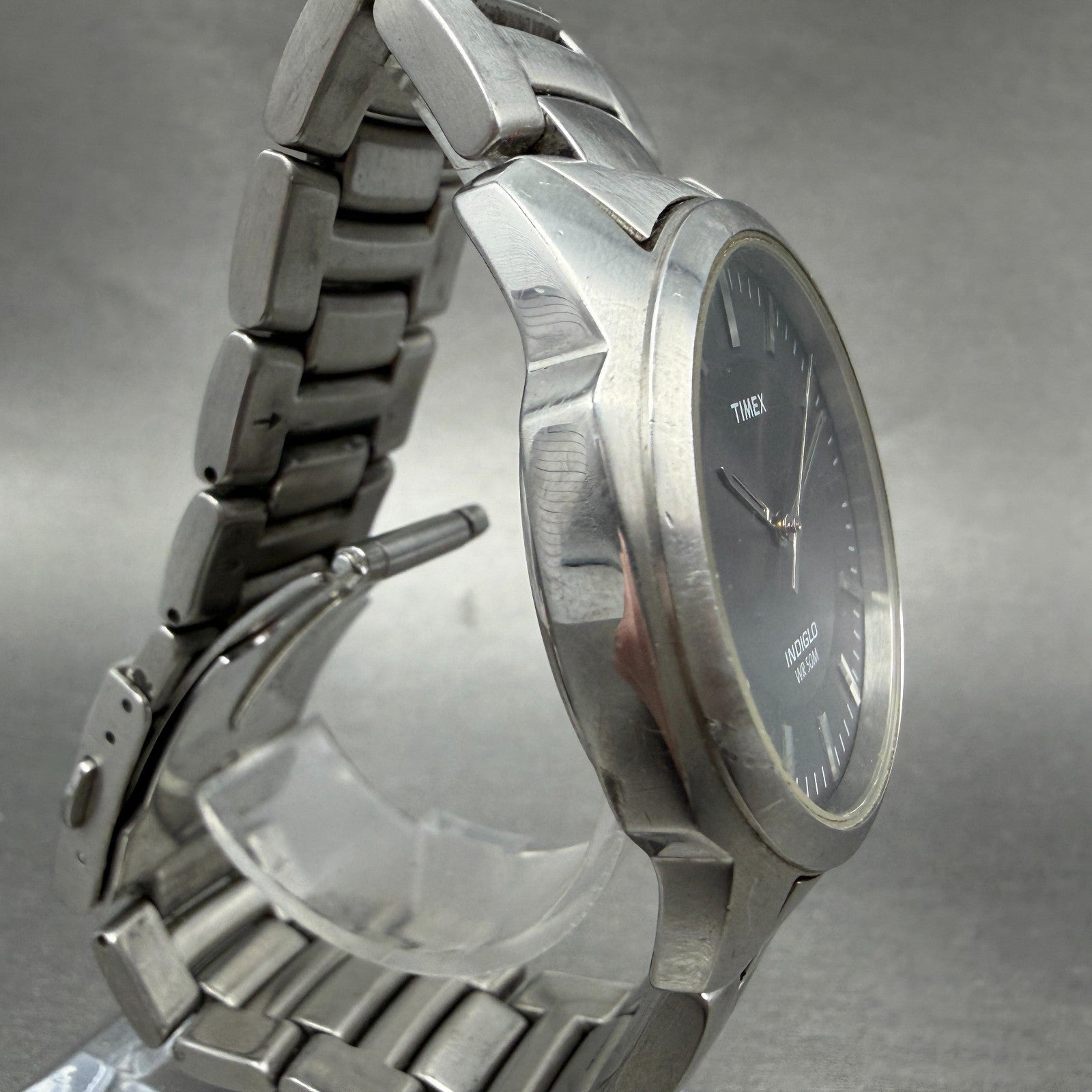 Timex Indiglo Watch Men 37mm Gray Dial Silver Tone Round T23281 New Battery3