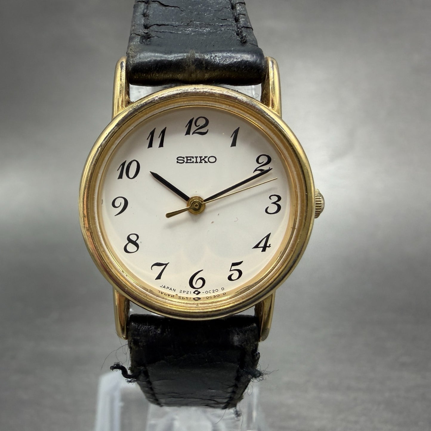 Seiko Watch Women 22mm White Dial Gold Tone Round 2P21-0A20 New Battery VTG HG50