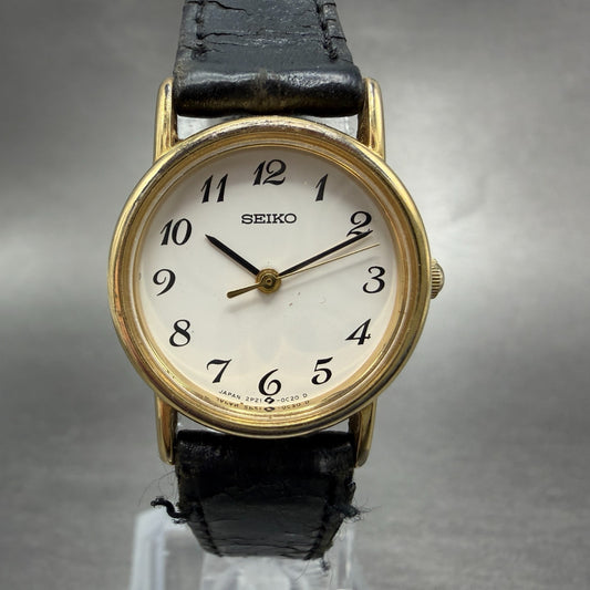 Seiko Watch Women 22mm White Dial Gold Tone Round 2P21-0A20 New Battery VTG HG50