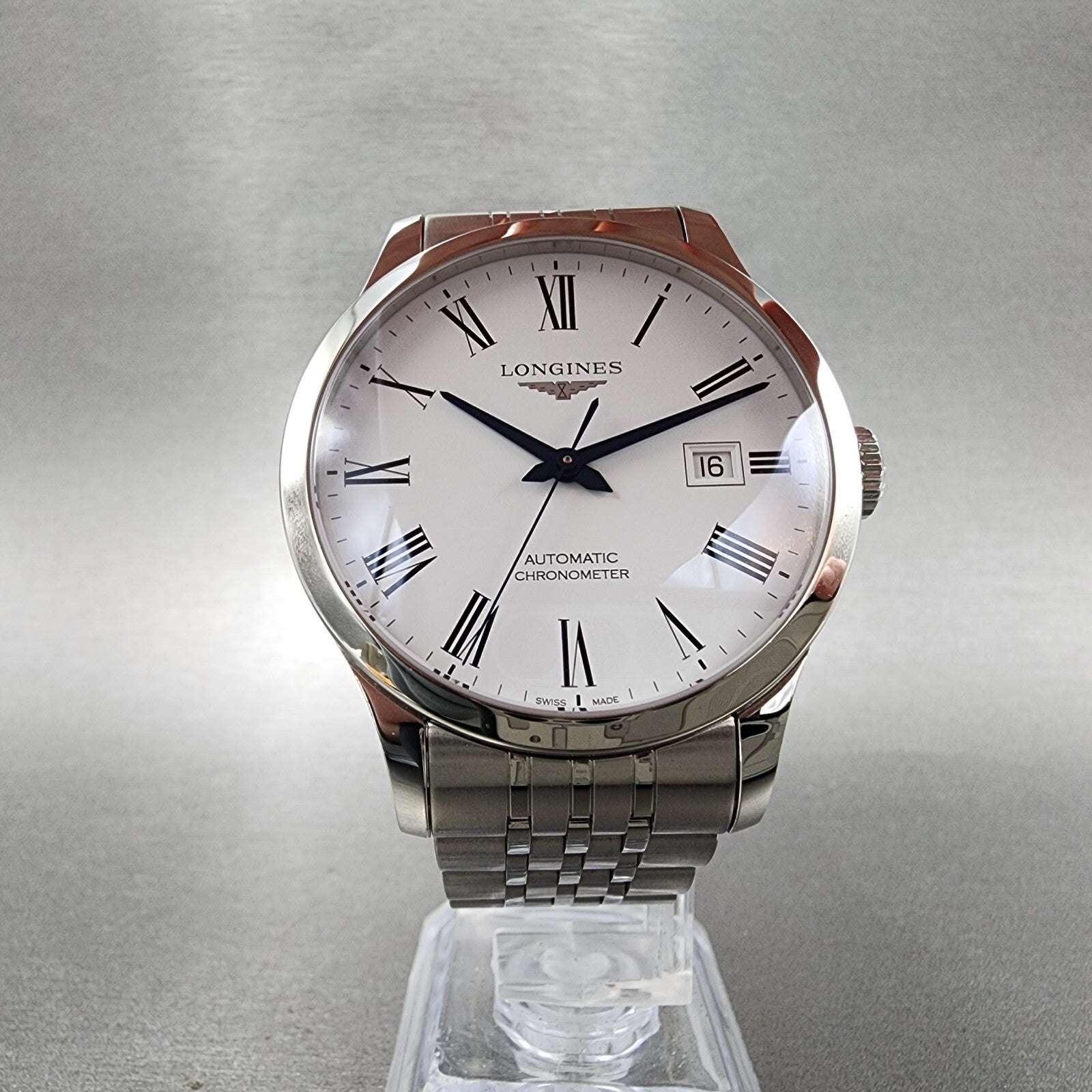 Longines Record Automatic Watch Men 40mm White Dial Steel Date L2.821.4.11.65