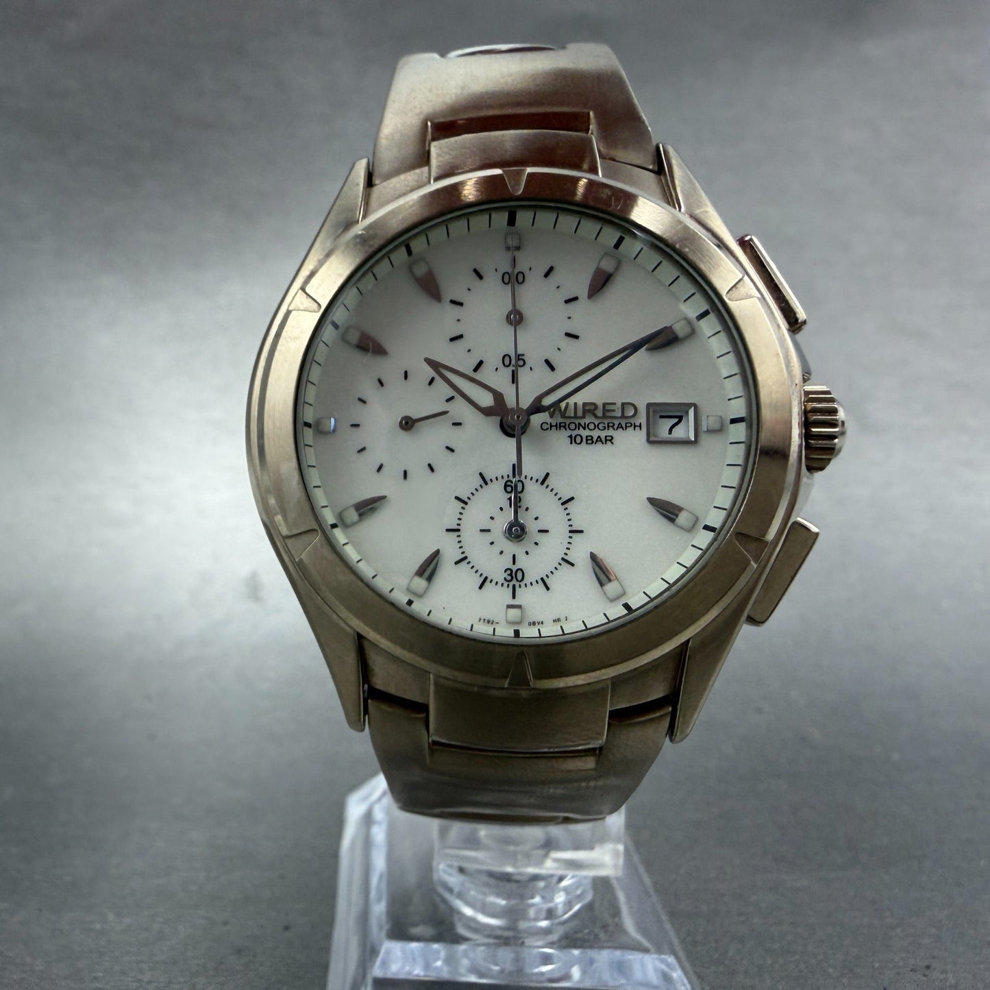 Seiko Wired Chronograph Watch Men 39mm White Dial Steel Date 7T92-0BX0 New Batt5