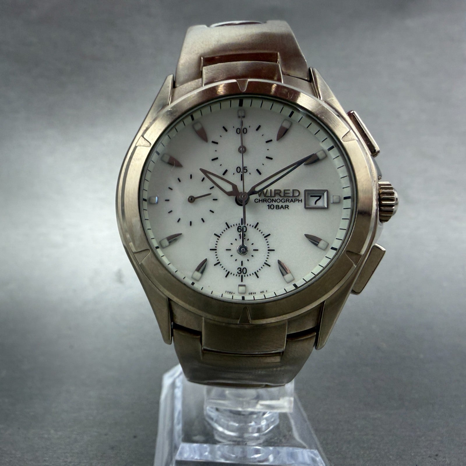 Seiko Wired Chronograph Watch Men 39mm White Dial Steel Date 7T92-0BX0 New Batt5
