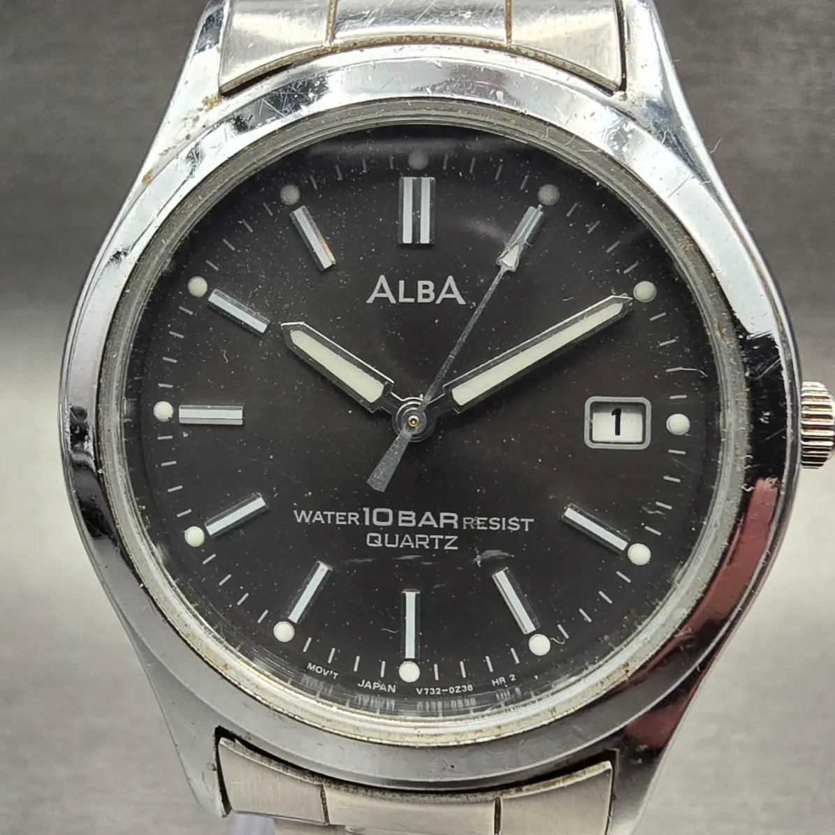 Seiko Alba Watch Men 34mm Gray Dial Silver Tone Date Round V732-0L80 New Battery1