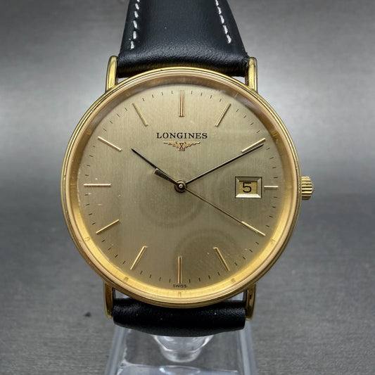 Longines Grand Classic Watch Men 33mm Gold Dial Gold Tone Date L4.720.2 New Batt0