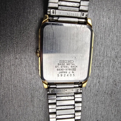 Seiko Tank Watch Men 26mm Gold Dial Gold Tone Rectangle 6530-5790 New Battery10