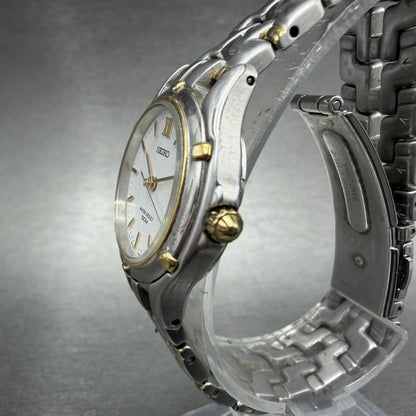 Seiko Watch Women 26mm White Dial Two Tone Date Round 7n82-0599 New Battery JGKP2