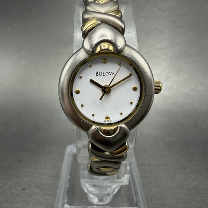 Bulova Watch Women 20mm White Dial Two Tone Round Bracelet 98T23 New Battery0