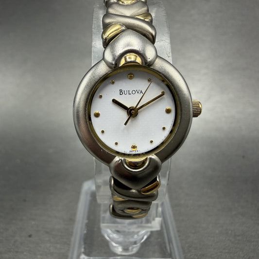Bulova Watch Women 20mm White Dial Two Tone Round Bracelet 98T23 New Battery0