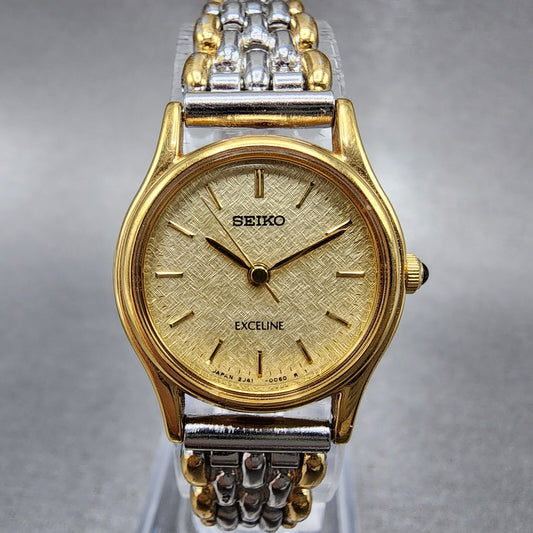 Seiko Exceline Watch Women 21mm Champagne Dial Two Tone 2j410040 New Battery0