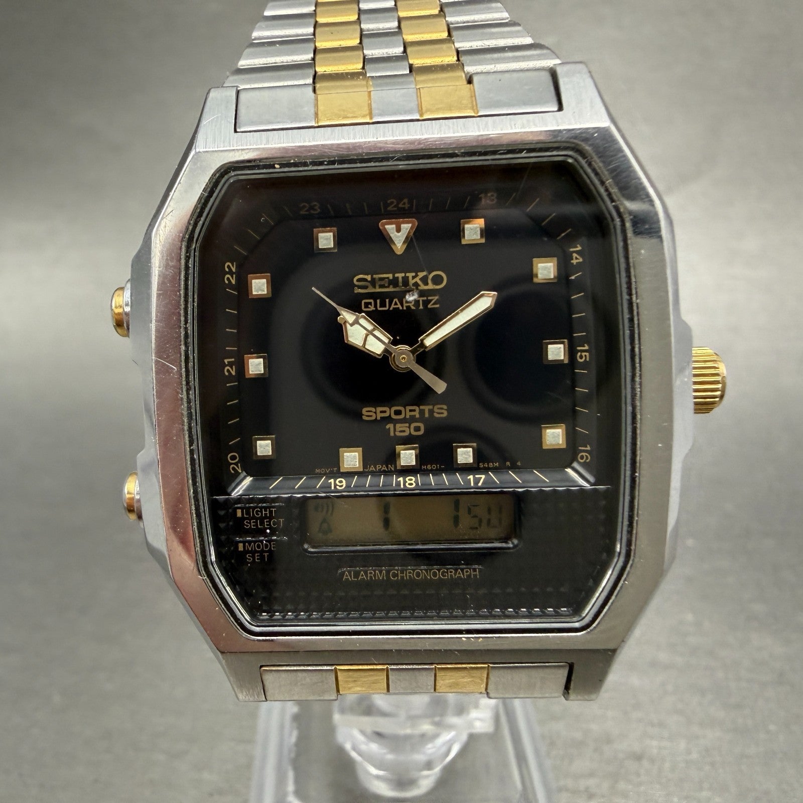 Seiko Sports 150 Analog Digital Watch Men 34mm Black Dial Two Tone New Battery0