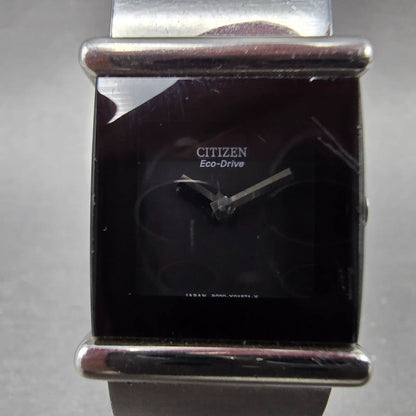 Citizen Eco-Drive Tank Watch Women 21mm Black Dial Silver Tone B020-Y70620 Runs1
