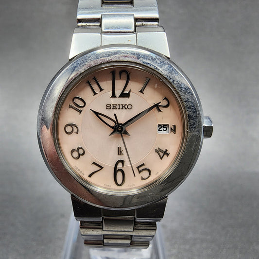 Seiko Lukia Watch Women 26mm Pink Dial Silver Tone Date 7n820cn0 New Battery0