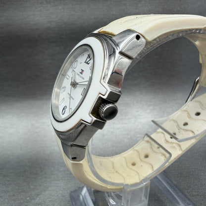 Tommy Hilfiger Watch Women 34mm White Dial Silver Tone Date Round New Battery2