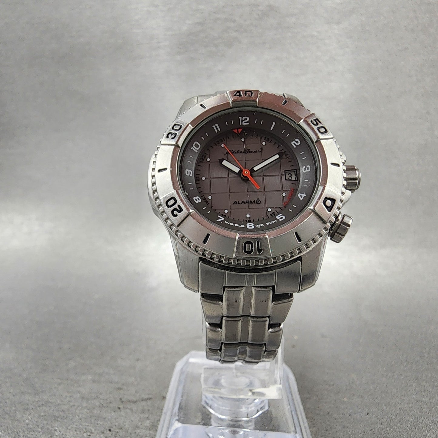 Eddie Bauer Watch Women 32mm Gray Dial Silver Tone Date Alarm Round New Battery5