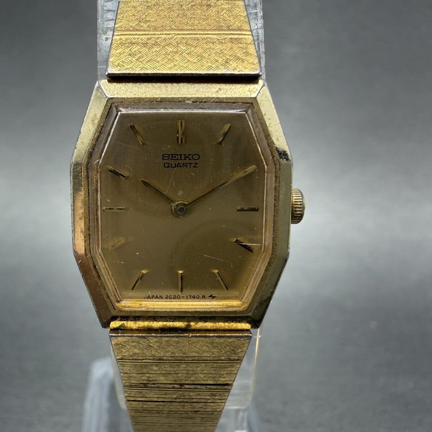 Seiko Watch Women 18mm Gold Dial Gold Tone Octagon 2C205840 New Battery VTG1